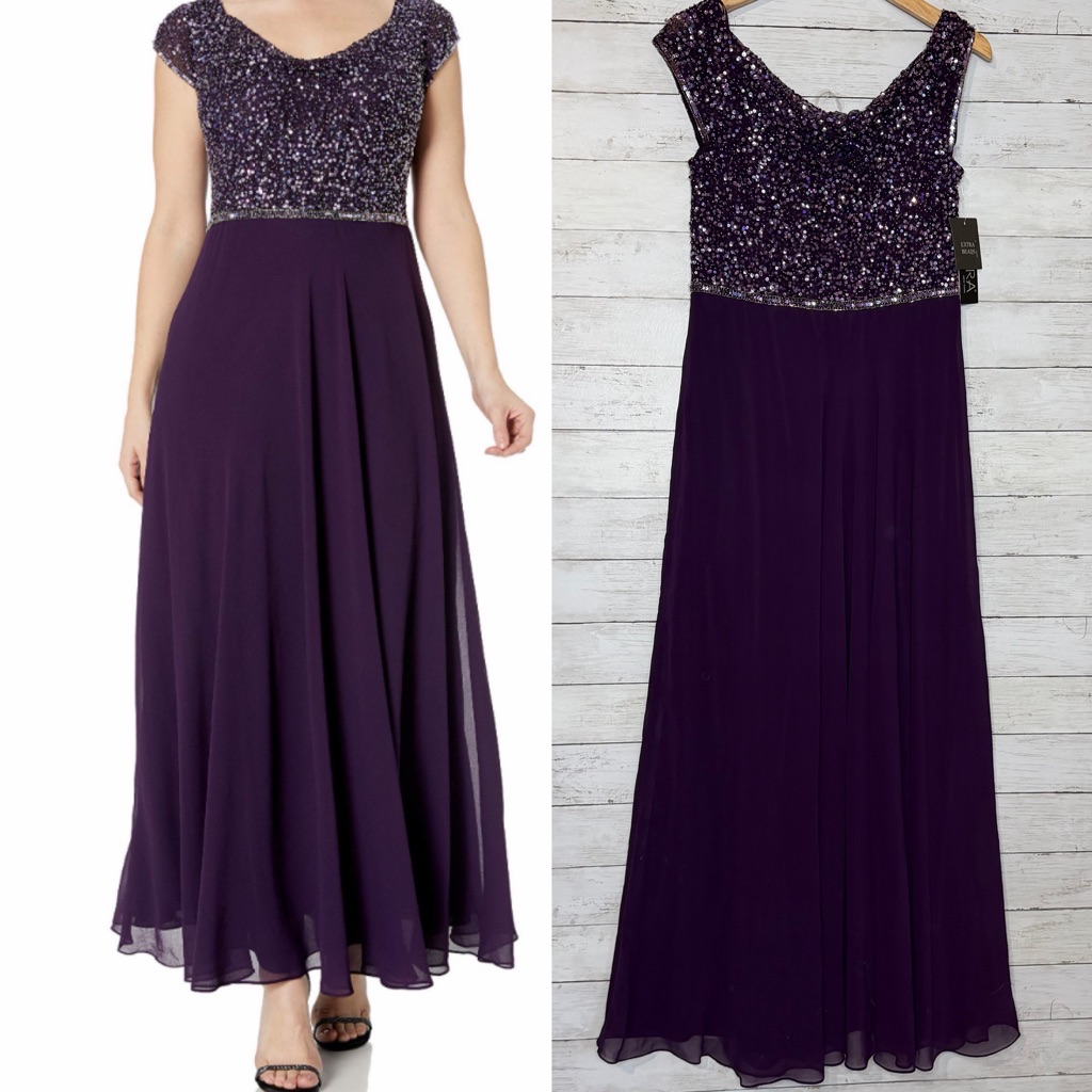 J Kara Women's Beaded Empire Waist Gown Dress Nwt Purple Size 8